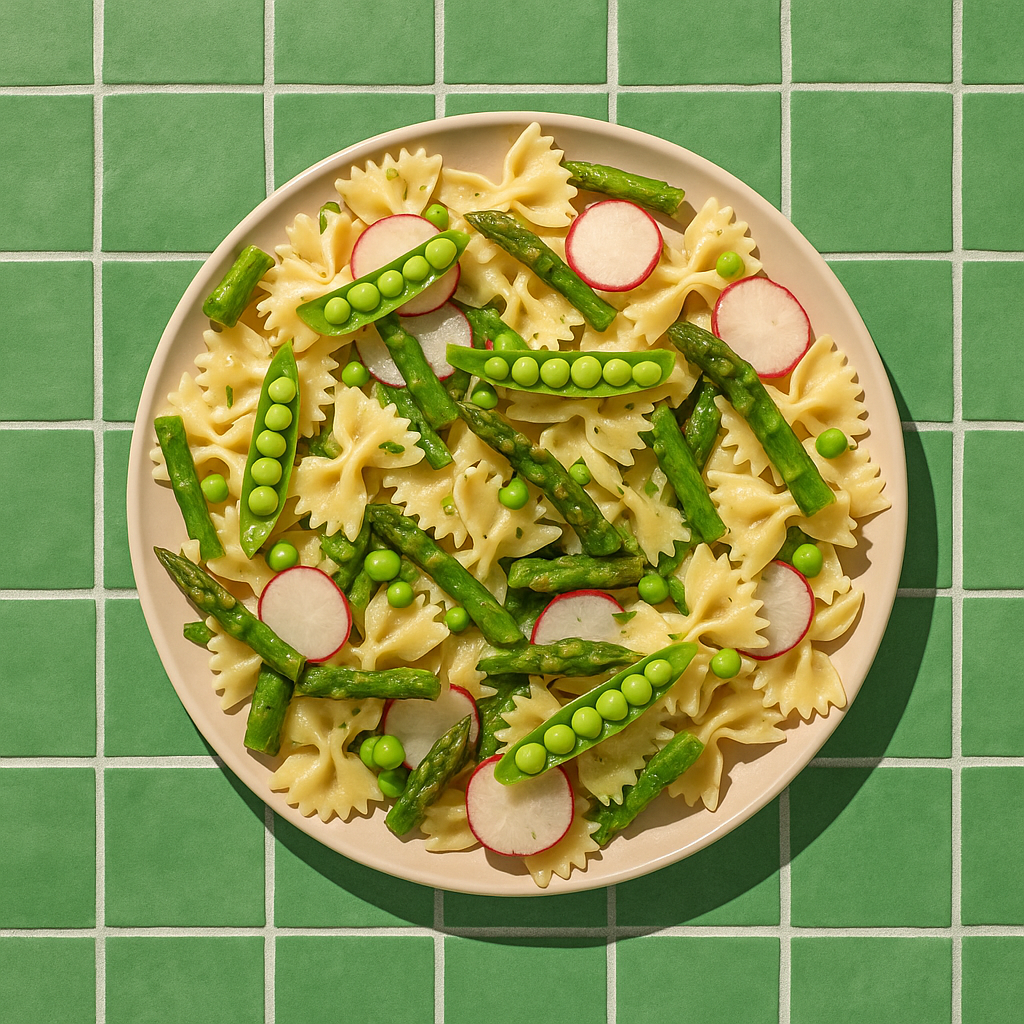Creamy Bow Tie Pasta Salad with Asparagus and Snap Peas