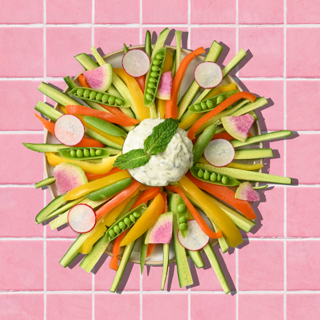 Spring Party Veggie Board With Dairy-Free Tzatziki