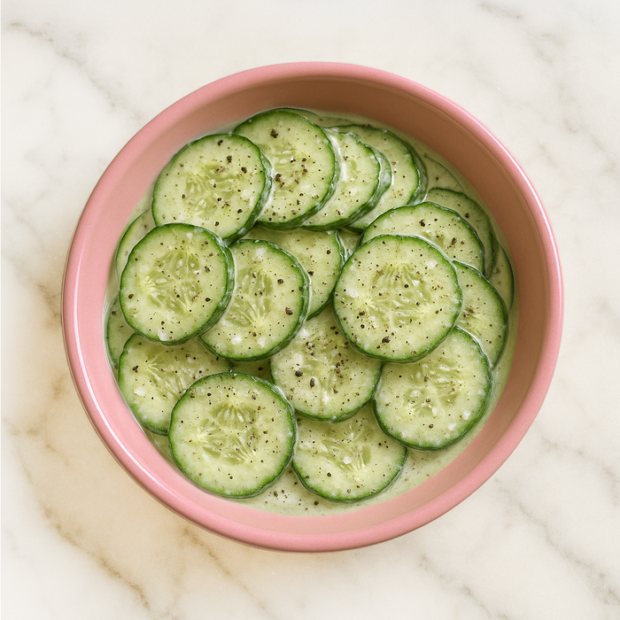Creamy and Tangy Marinated Cucumbers with Fabalish Ranch